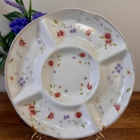 Lefard England Vintage Floral Divided Dish and Matching Serving Bowl – Gold Trim - Picture 9 of 10